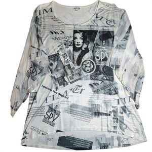 Paris Paris Medium‎ Black White Newsprint Graphic Long Sleeve Top romantic